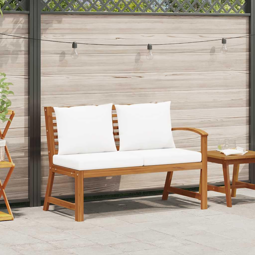 Panca da Giardino con Cuscini, Legno Acacia Massello, Panchina da Esterno con Schienale, Salottino da Giardino per Patio e Balcone, Bianco Crema, 114.5 x 60.5 x 81 cm