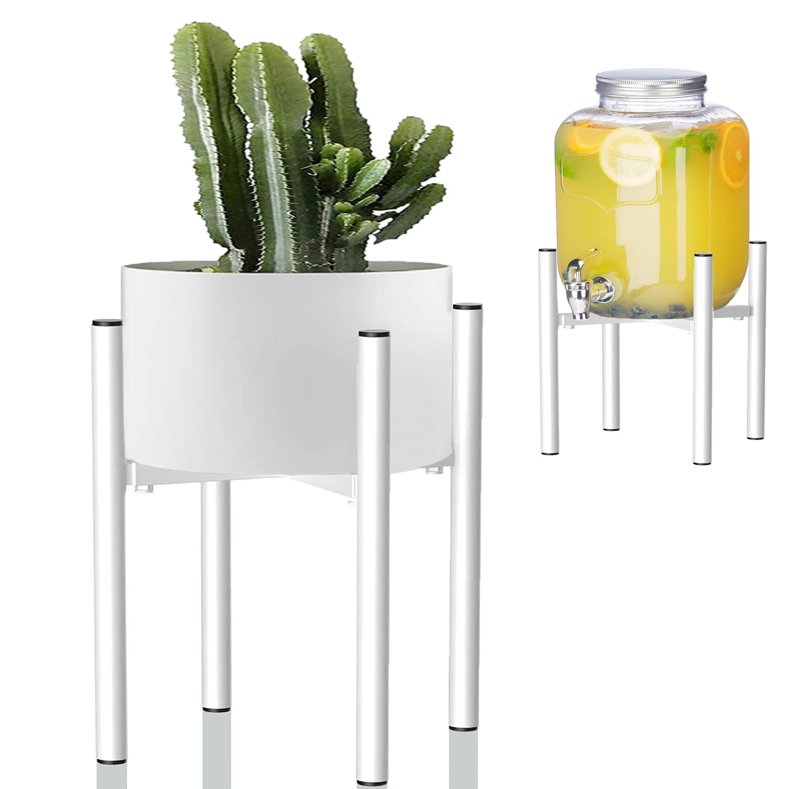 DeJivsin Soporte Ajustable para Plantas, Soporte para Plantas Blanco, 21-36 cm, Soporte Plantas Interior, Ajustable para Plantas Metal, Moderno Soporte para Macetas para uso Interior y Exterior