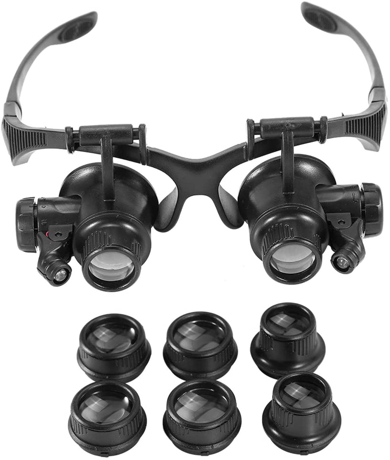 SaryEdge Magnifying Glass Headband Magnifier with Adjustable LED Light - 10X, 15X, 20X, 25X Magnification for Jewellery and Watch Repair,