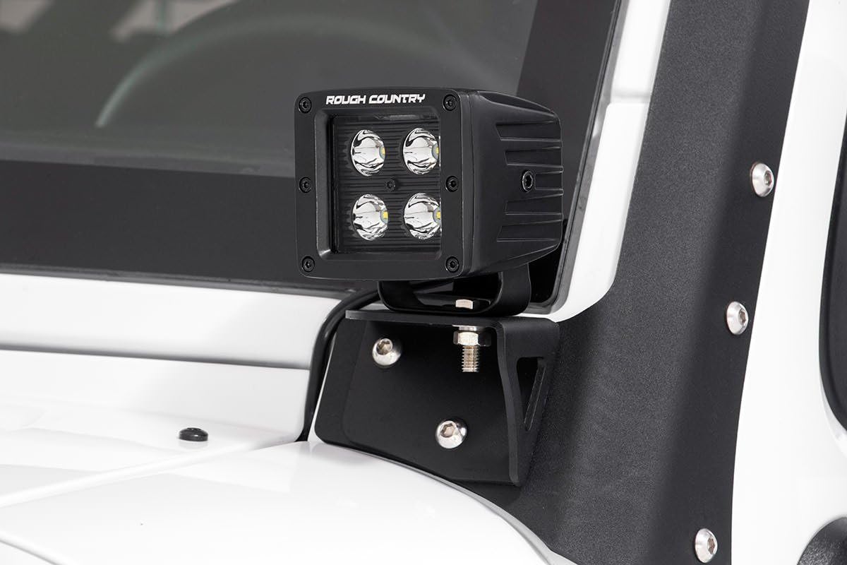 Rough Country Lower Windshield Light Brackets for 07-18 Jeep Wrangler JK - 70044 , Black