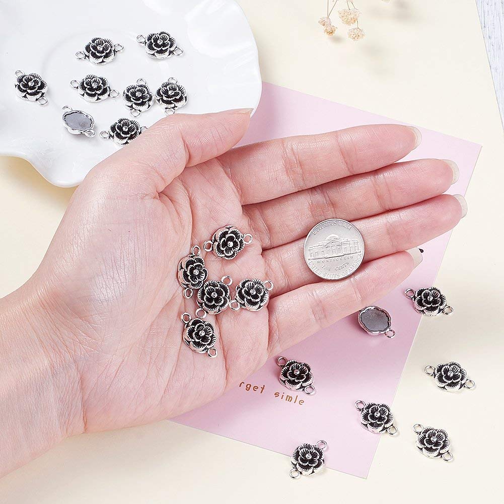 Pandahall Lot de 20 connecteurs tibétains en alliage de fleurs de 1,2 cm plaqué argent antique, sans plomb et sans cadmium, pour la fabrication de bijoux