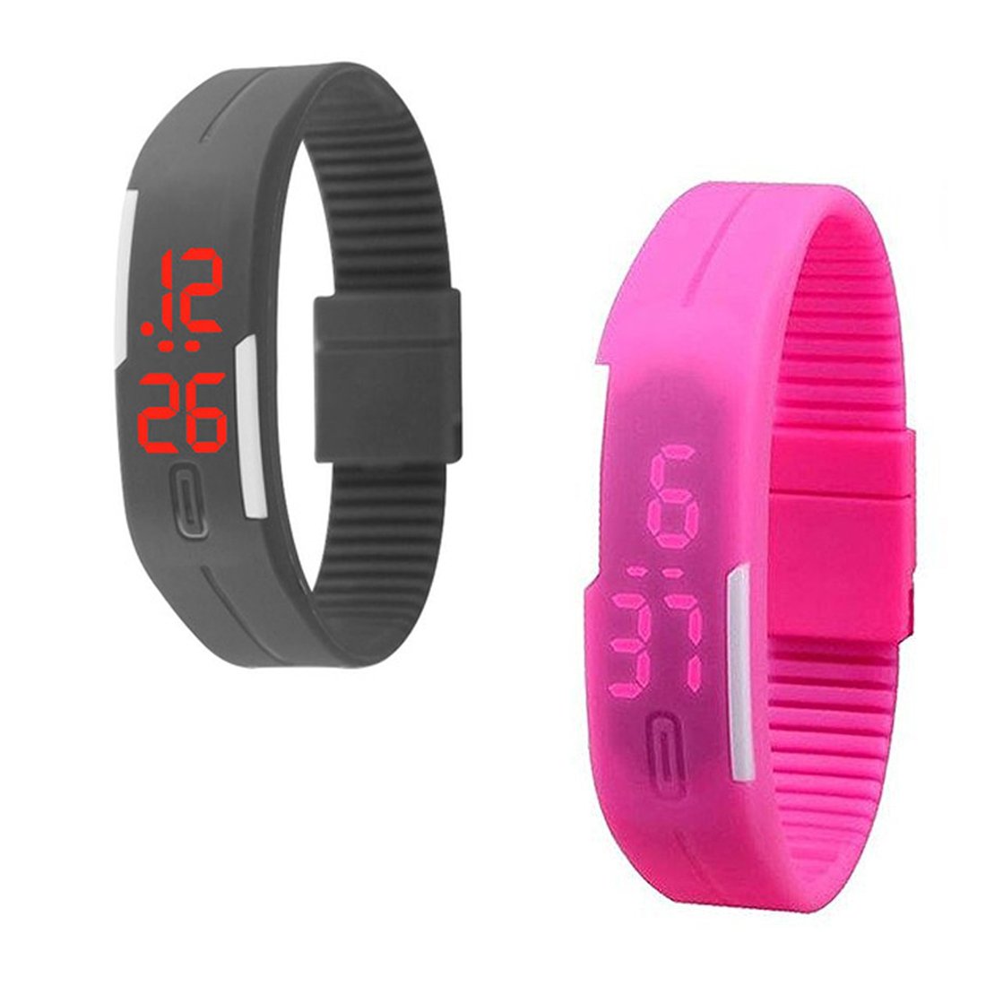 One Point Collections Watch Combo Unisex Silicone Jelly Slim Sports Digital Led Bracelet Band Watch for Boys & Girls Birthday Return Gift(Pack of 2) (Pink and Grey)