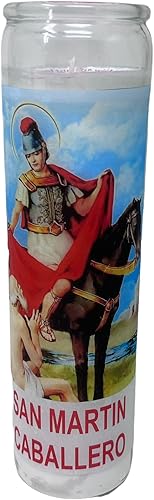 Miniatura 7 de Veladora de rezo San Martín Caballero oración al reverso en español para problemas económicos 14 oz vaso grande una pieza Blanca sin esencia