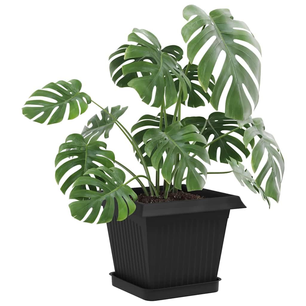 6er Set Blumentöpfe eckig Kunststoff, 20x20x16 cm Pflanzentöpfe für Außen und Innen, Moderne Pflanzgefäße in Schwarz mit Drainagelöchern für Garten, Balkon und Terrasse
