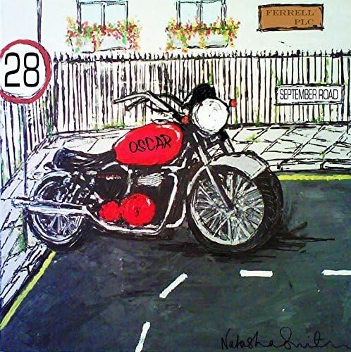 14" x 14" A Custom Fine Art Print on Canvas - With Your Name and Birthday - Red Motorbike - Special Birthday or Graduation Gift