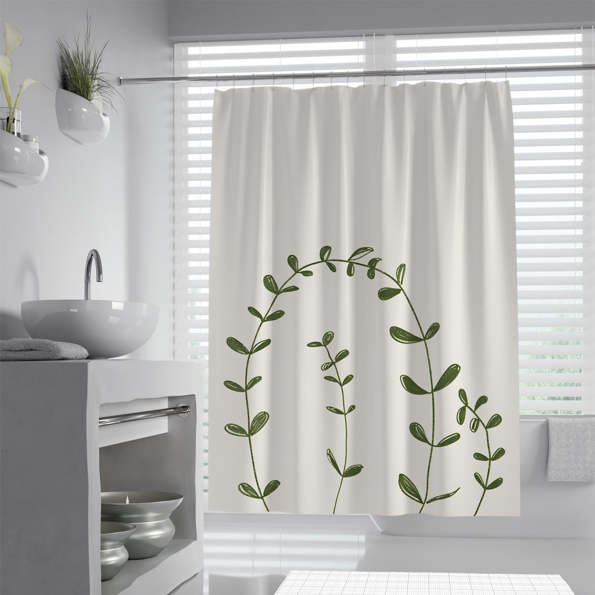 UIRINGART Minimalist Shower Curtain W120xL180cm Abstract Geometric Arch Vine and Leaf Branch Pattern Machine Washable Polyester Fabric Bathroom Curtains