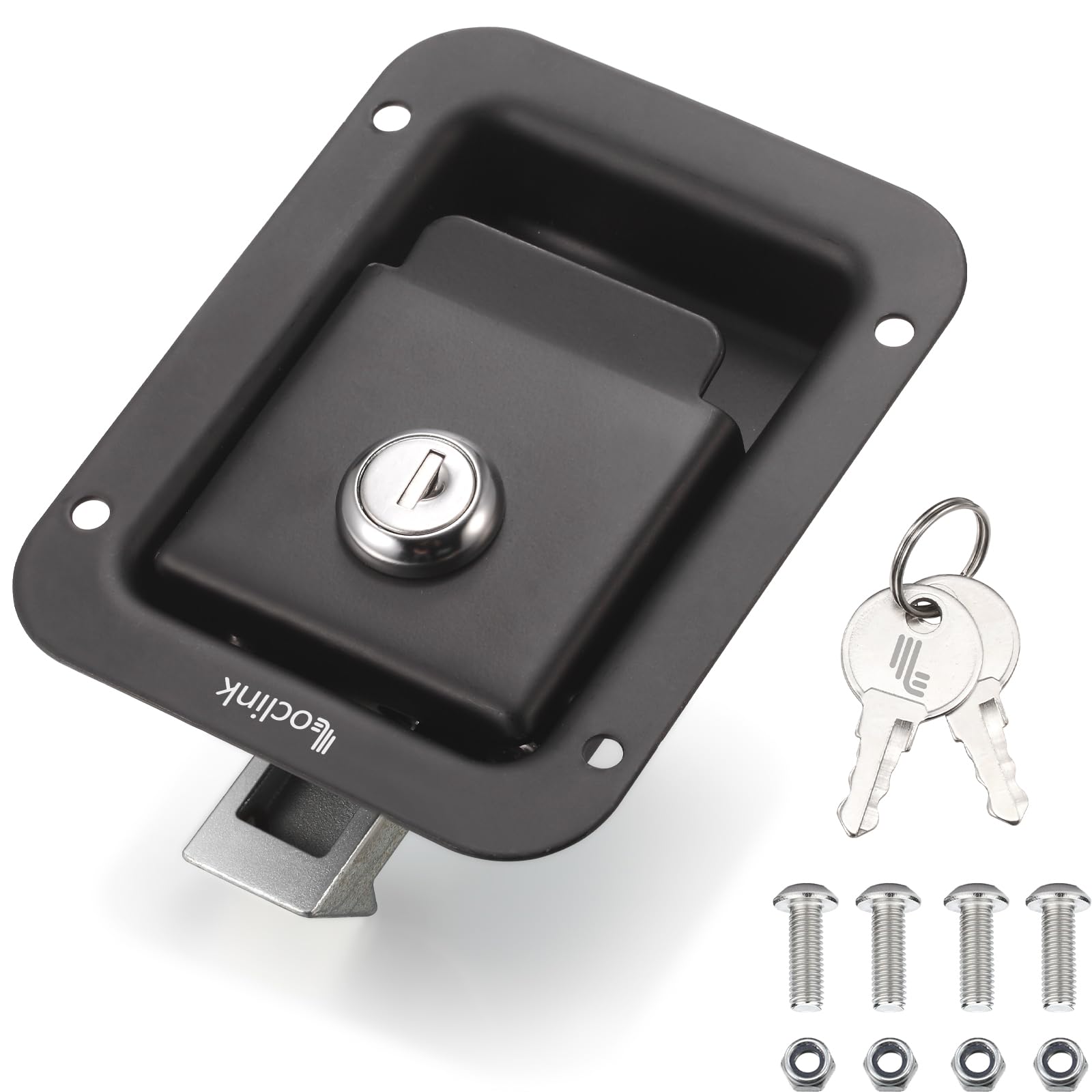 Black Truck Tool Box Lock Replacement kit, 304 Stainless Steel Locking Paddle Latch, Truck Bed Toolbox Handle, Trailer Door, RV, Camper, Storage Box, 4.7" L x 3.62" W with Keys