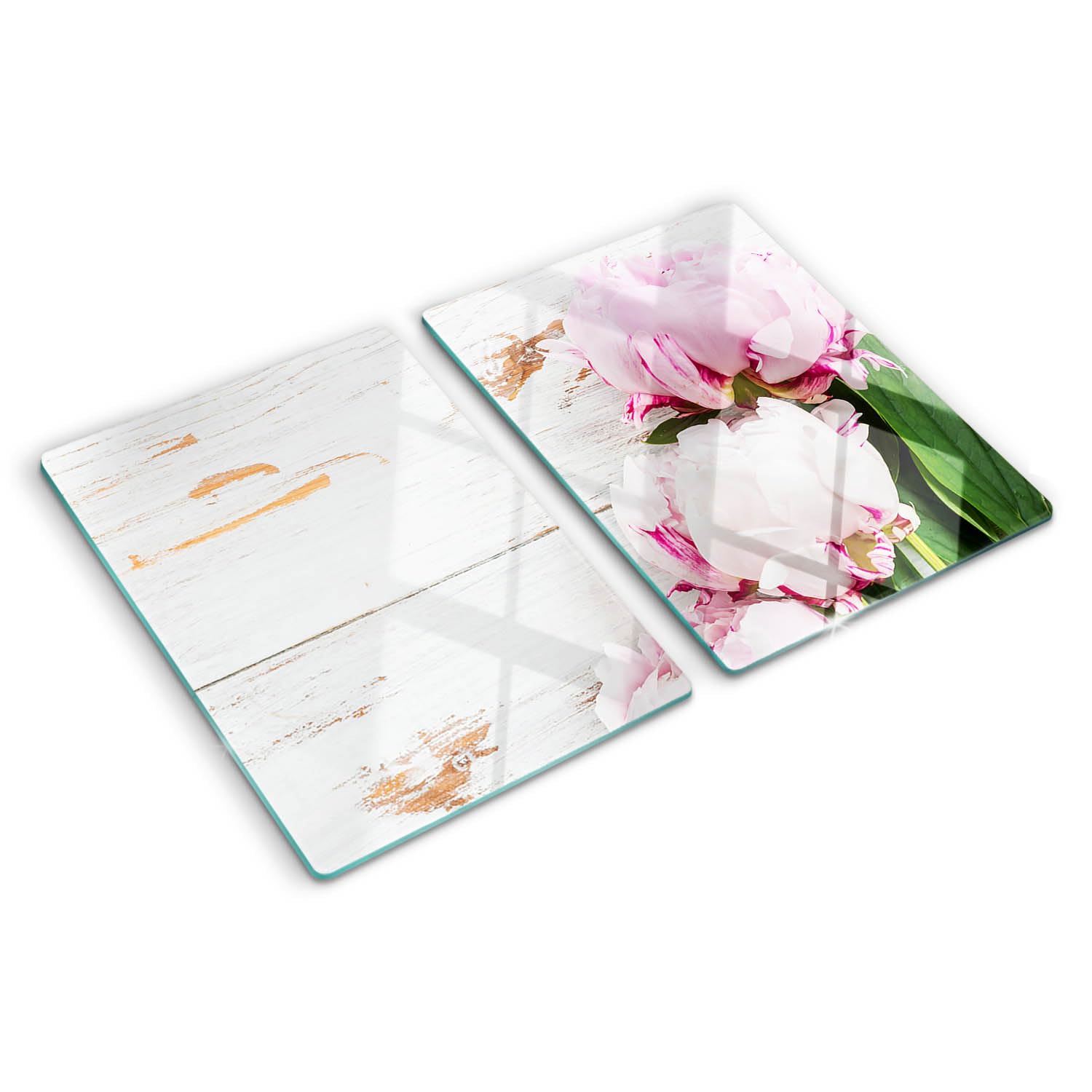 Planche en verre trempé pivoines pour décorer la cuisine et protéger vos plaques de cuisson