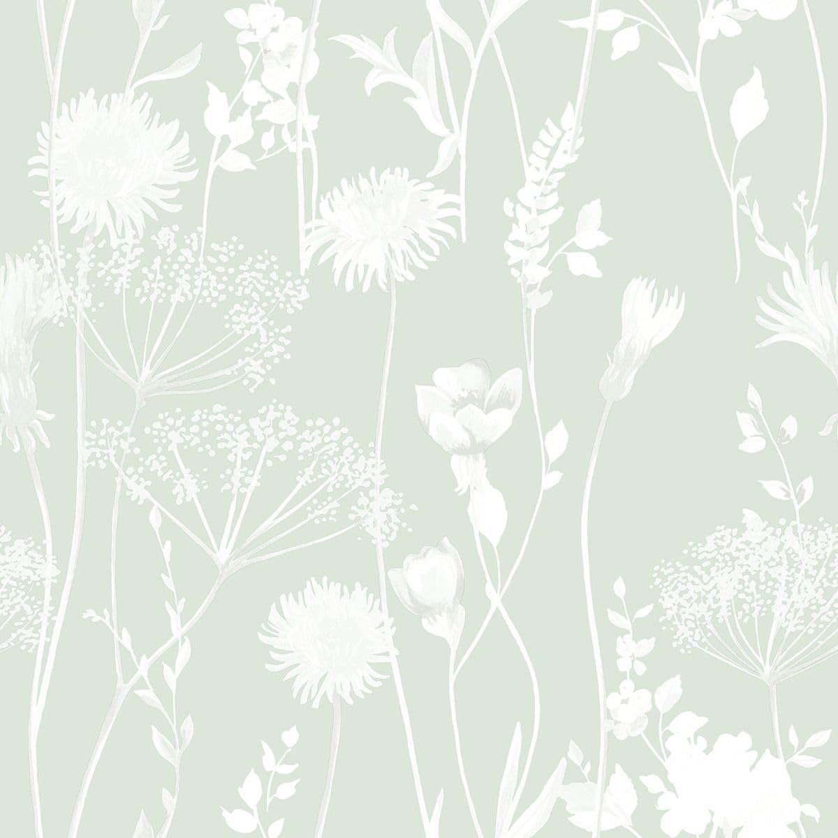 Catherine Lansfield Green Meadowsweet Floral Straight Match Wallpaper