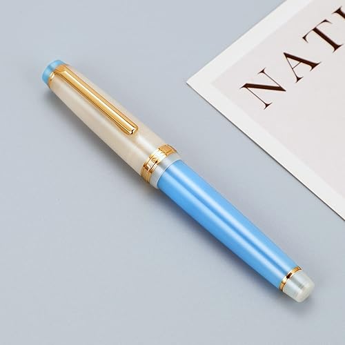 Miniatura 2 de JINHAO 82 - Pluma estilográfica de resina Iridium F con convertidor, bolígrafo de escritura con clip dorado (azul-blanco)