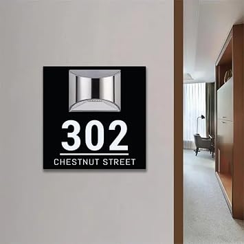 ZXH Personalized Solar Modern Door Plaque,Address Plaque Lighted with LED,Custom Address Plaques with Street Name, LED Illuminated Acrylic Solar House Numbers Sign,Custom Gift Black and white