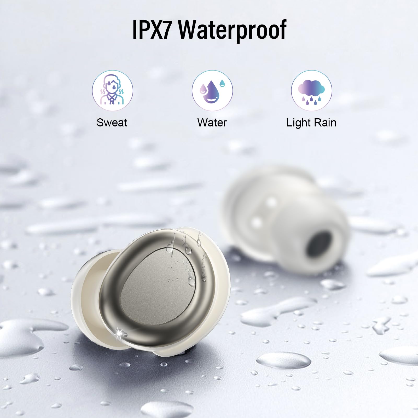 Bluetooth Kopfhörer, Mini In Ear Kopfhörer Kabellos Bluetooth 5.4 Stereo HiFi Immersiv, 47Std Spielzeit Schlafkopfhörer mit Passiver Geräuschmaskierung, LED-Anzeige, IP7 Wasserdichte Ohrhörer Weiß
