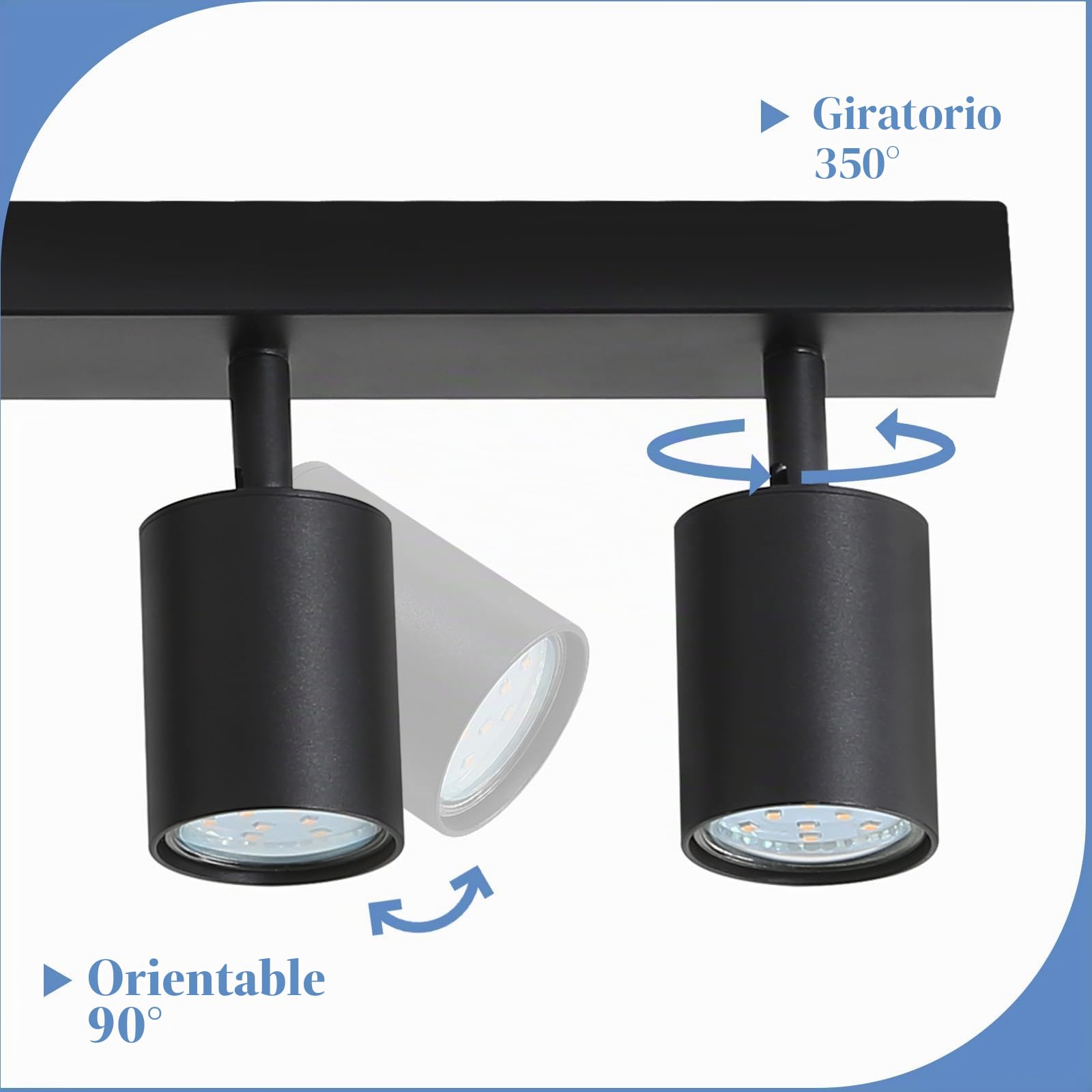 Lampara Techo Salon Moderna Negra 6 Focos Led Interior Techo | Orientables Lampara Focos Techo GU10 Lamparas Cocina Salon Comedor Dormitorio, Bombilla NO Incluida