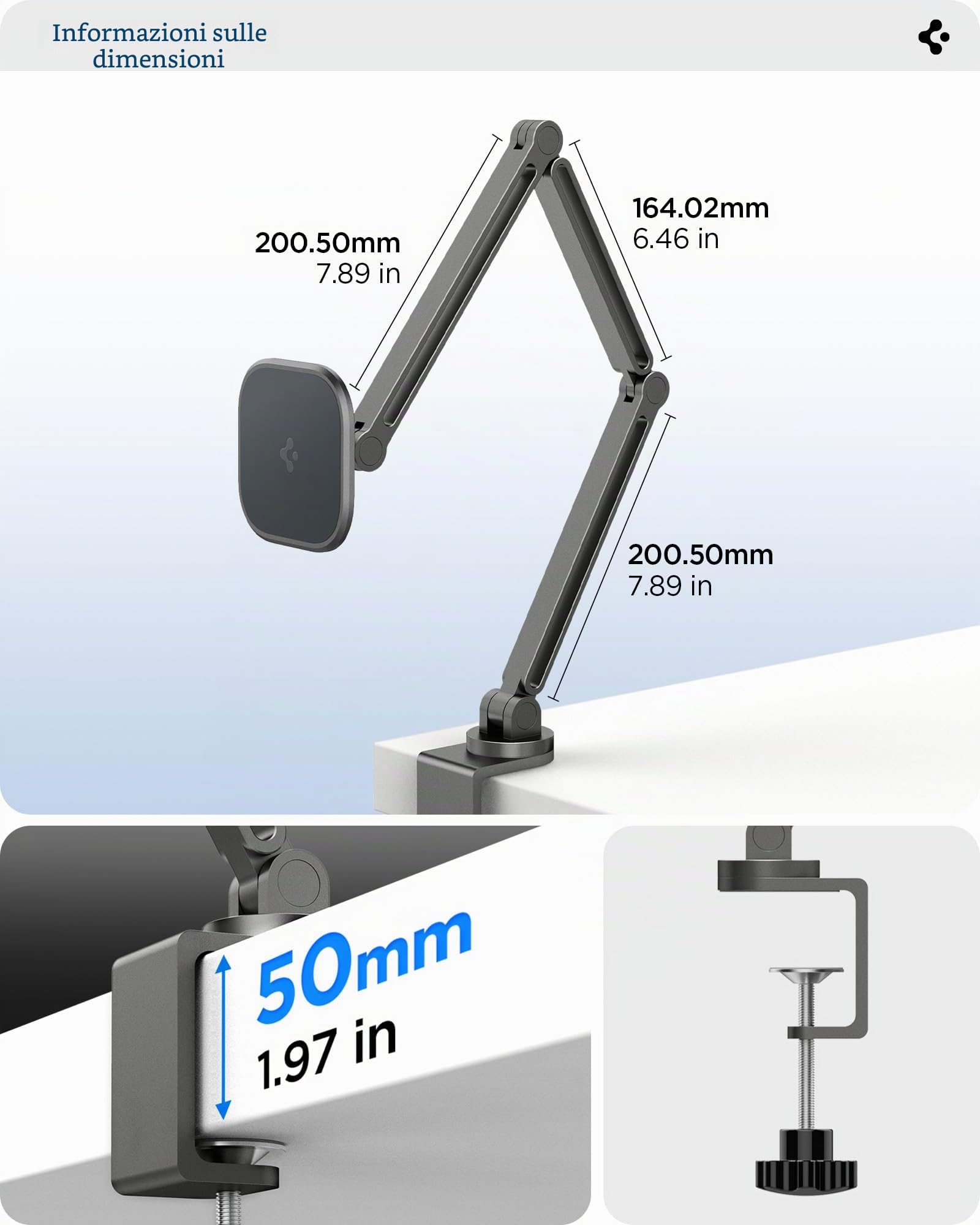 Spigen OneTap Supporto Tablet da Tavolo e Letto [Anello Metallico Incluso] Flessibile con Braccio Articolato, Rotante a 360° per iPad Pro Air Mini A16 M3 M4 M5 9 11 13 Generazione, Galaxy Tab e Altri