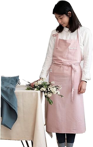 AOBBYBBS Delantal ajustable de lino de algodón suave estilo nórdico japonés con cuatro bolsillos y una toalla AOBBYBBS Delantal ajustable de lino de algodón suave estilo nórdico japonés con cuatro bolsillos y una toalla