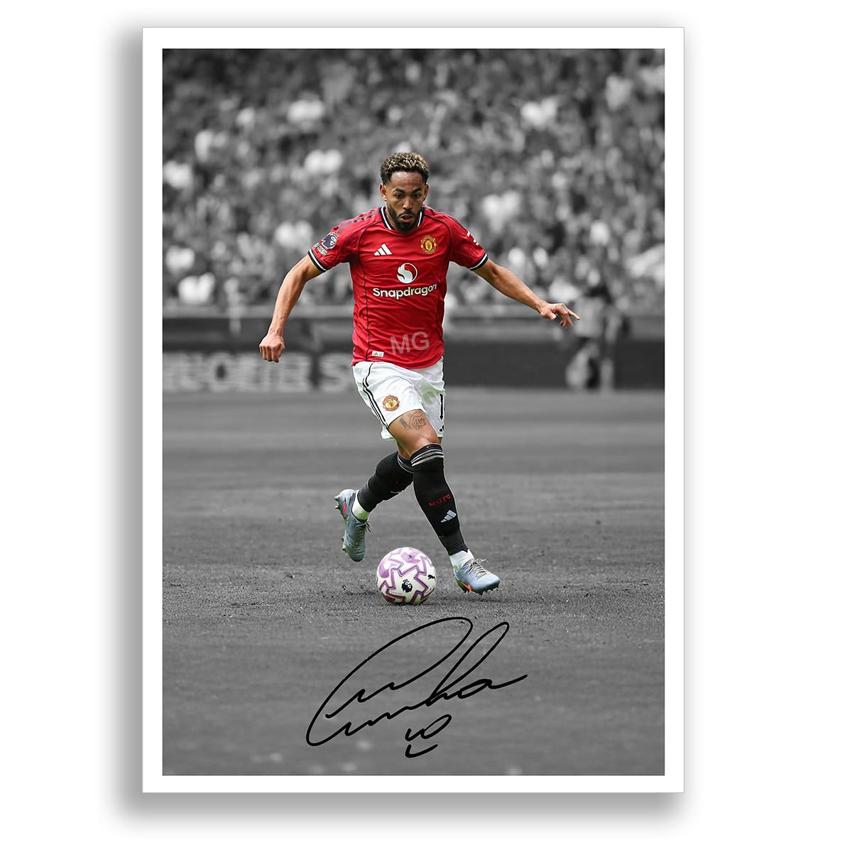 Matheus Cunha Manchester United Signed Photo Poster Print Picture Display Framed Autograph Memorabilia for Football Fans Gift Man Utd Brazil (A4 poster Only B+W)