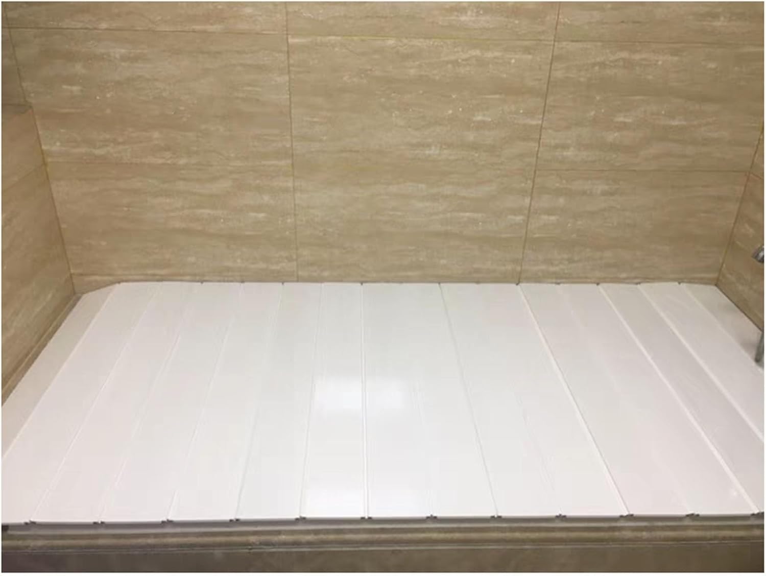 Bathtub Tray Folding PVC Bathtub Cover Shutter Bath Lid Wood Grain Bathtub Insulation Cover Dust Board, 0.6cm Thickness Scalable Waterproof Storage Stand Bathtub Tray Multifunctional(80x150x
