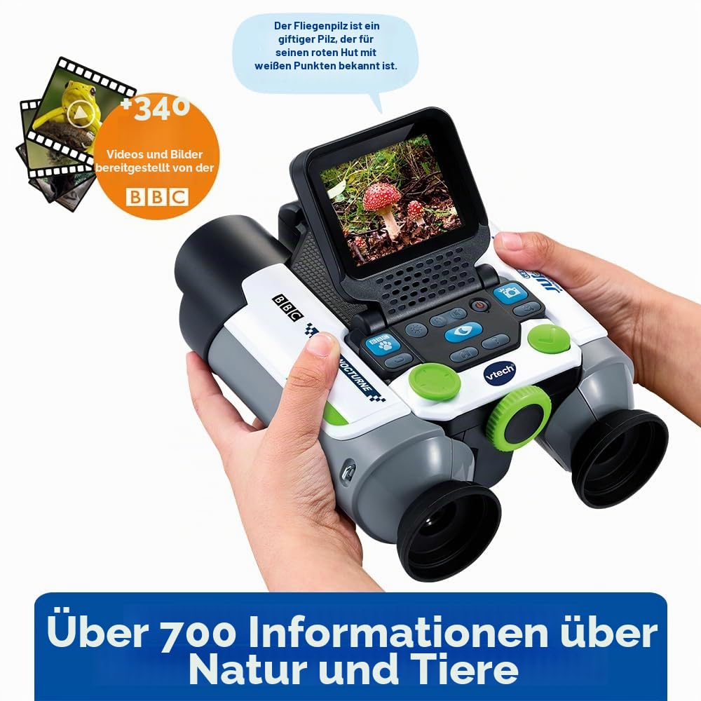VTech Genius XL Interaktives Video-Fernglas für Kinder, 10 x 21 cm, mit Farbdisplay, Fotos und Videos der BBC, wissenschaftliches Lernspielzeug, Geschenk für Kinder ab 5 Jahren – Inhalt auf