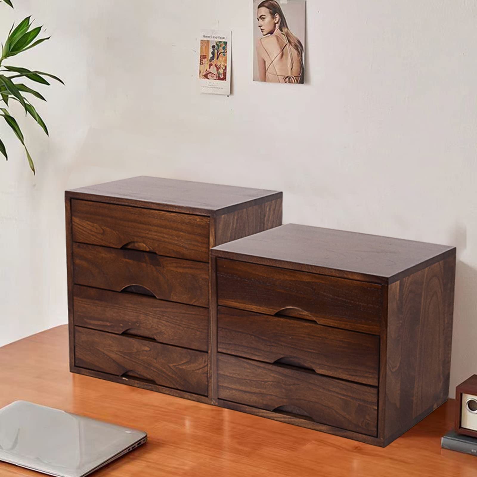 Archivador de escritorio – Caja de almacenamiento de madera maciza – Organizador de escritorio, caja de almacenamiento organizador de escritorio de madera de 2/4 capas, gabinete de almacenamiento con