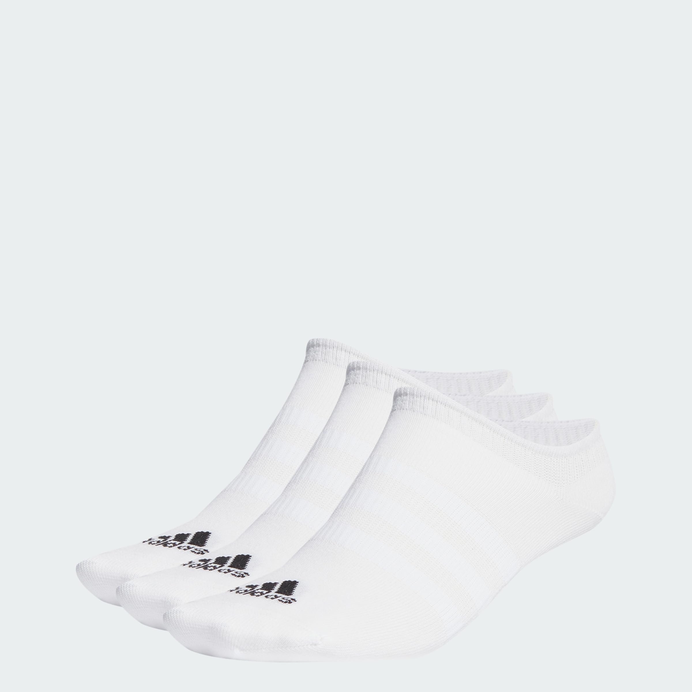 adidas Unisex Thin and Light No-Show Socks 3 Pairs, White/Black, 6.5-8