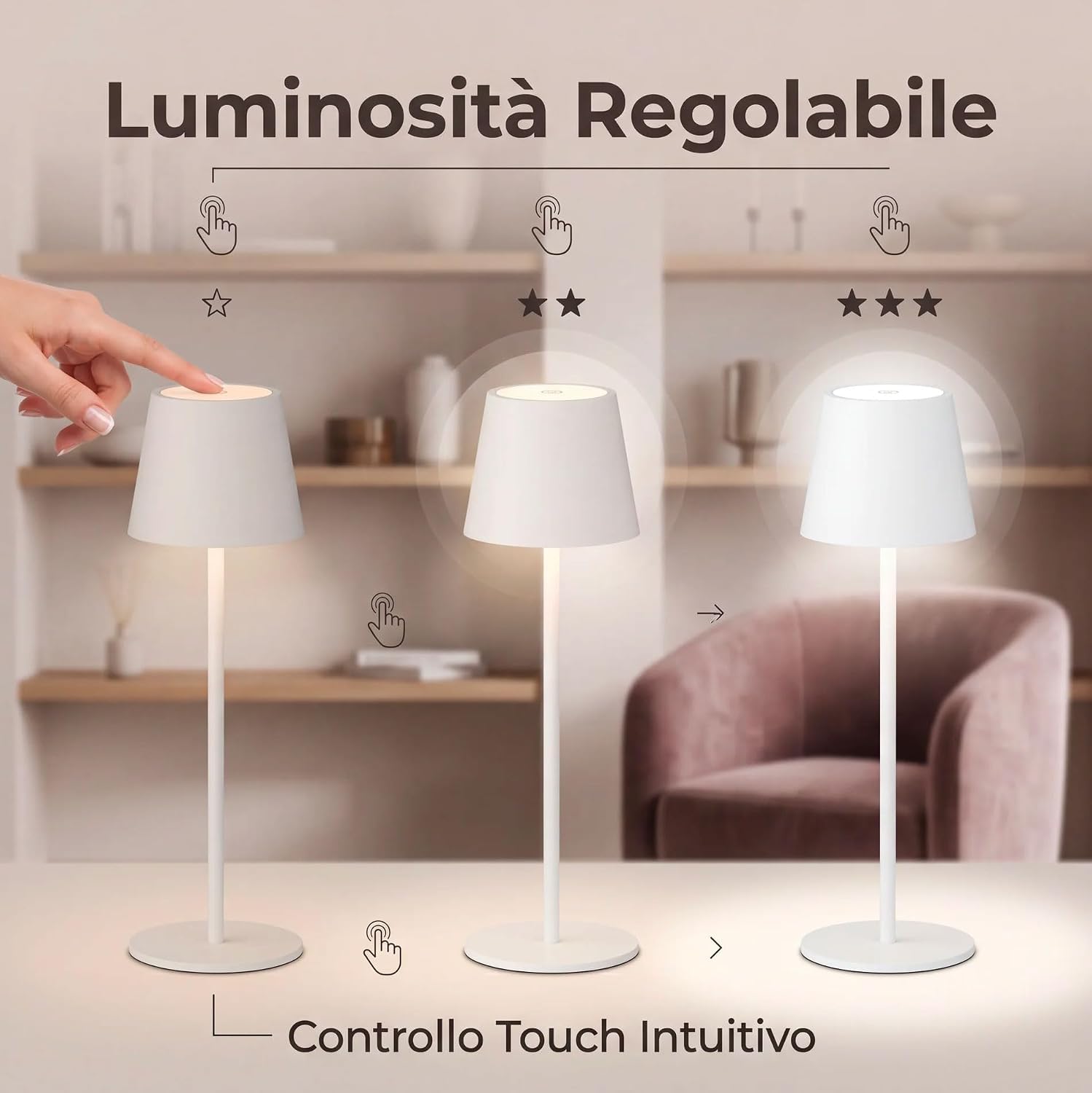 081 Store - 6 PEZZI LAMPADA DA TAVOLO SENZA FILI RICARICABILE BIANCHE, LAMPADA DA TAVOLO LED DIMMERABILE E CON 3 TONALITà DI LUCE, DIMMERABILE 3000-65000K ED IMPERMEABILE IP54