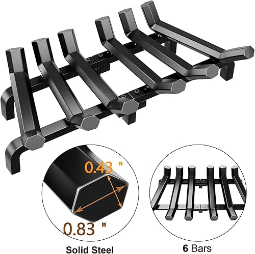 Miniatura 2 de Rejilla de hierro forjado para chimenea de interior de 34 pulgadas de acero macizo para uso en exteriores Herramientas para crear un fuego de madera