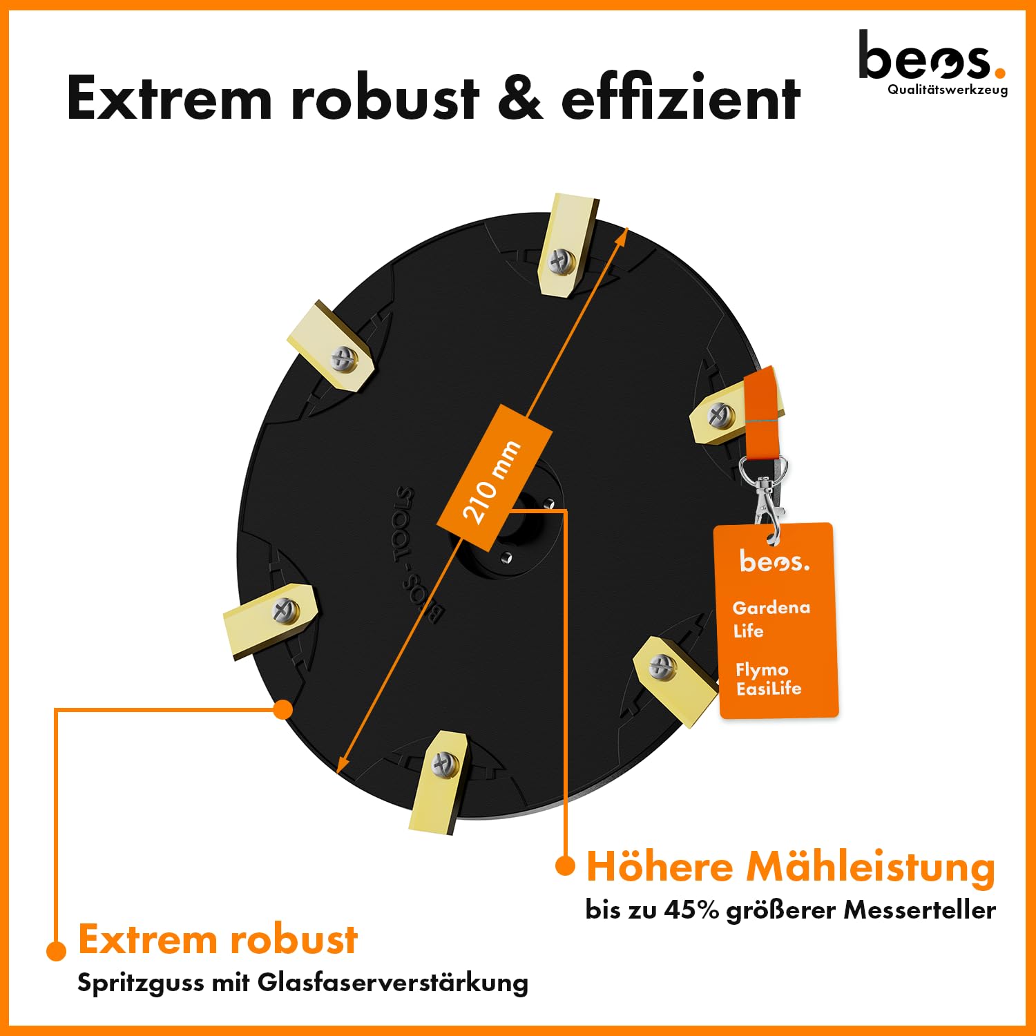 beos Mähroboter Tuning - Drehscheibe kompatible mit Gardena Sileno Life & Sileno + | Flymo EasiLife - Messerteller für 6X Klingen - glasfaserverstärkte Messerscheibe – Ø 210 mm