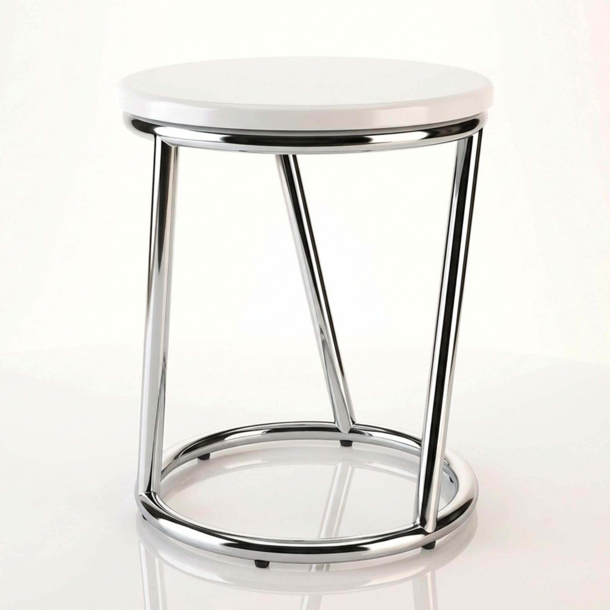 Taburete de Baño Salina – Taburete Redondo de Metal Cromado Brillante – Taburete Robusto con Asiento Blanco Diseño Bar – Taburete Multiusos Baño y Cocina