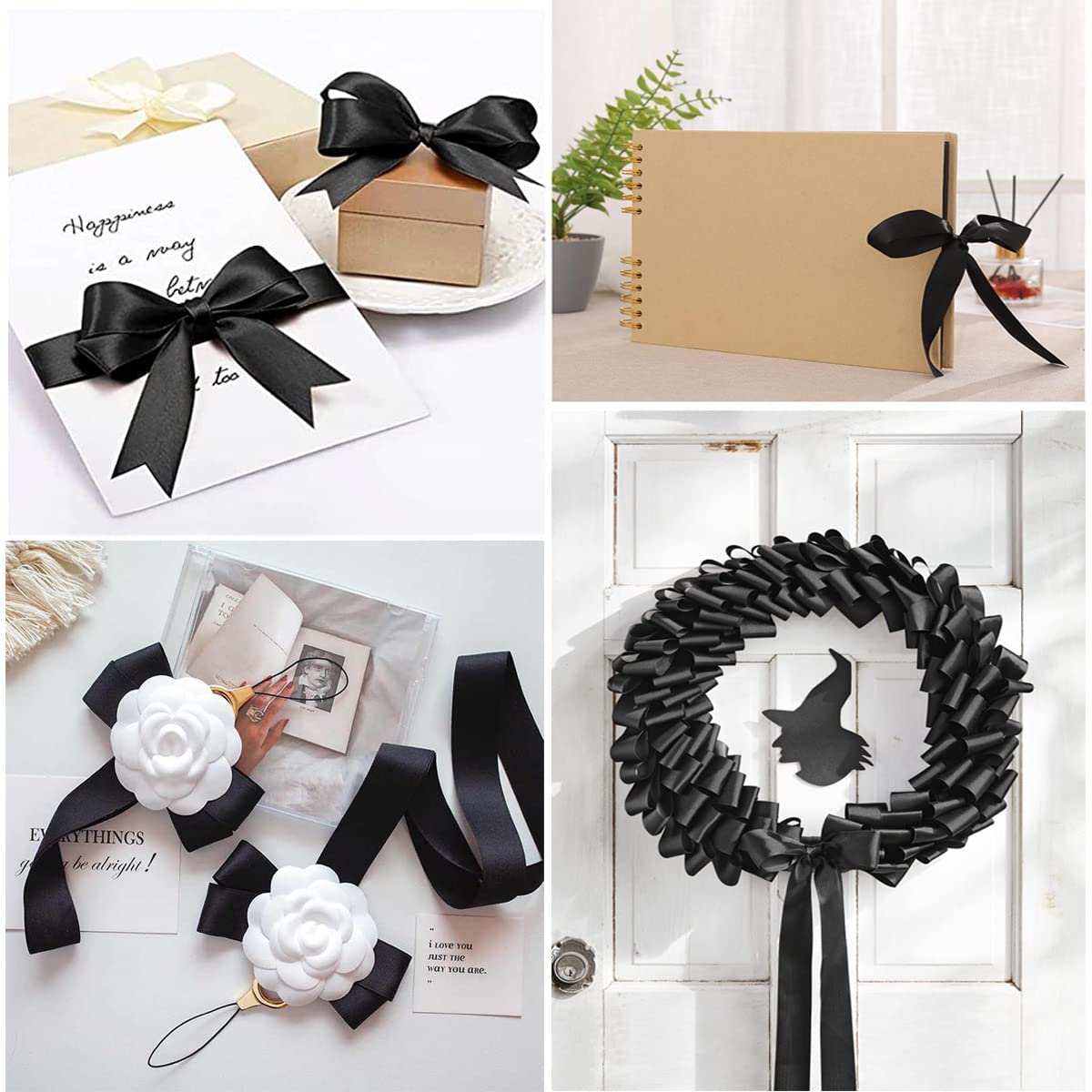 Nastro In Chiffon Nero Per Regali - 45 Metri X 2 Cm - Lucido, Morbido E Riutilizzabile Per Confezioni, Fiocchi, Matrimoni E Artigianato - 5