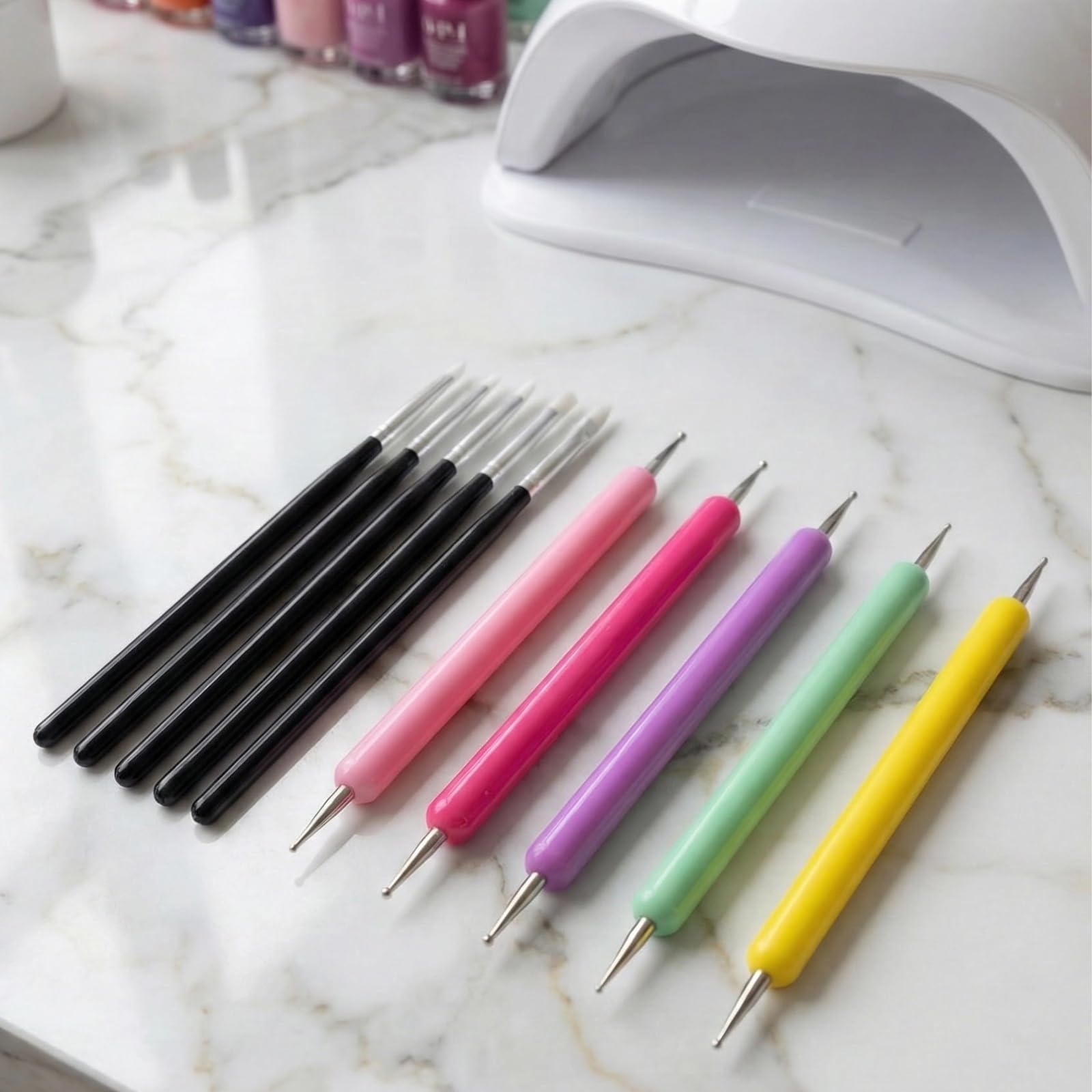 Set di 10 penne per unghie, penna in silicone + penna per punteggiatura, set di attrezzi per unghie, set di strumenti per marmorizzazione, punti, strumenti per nail art, per pietre, effetto