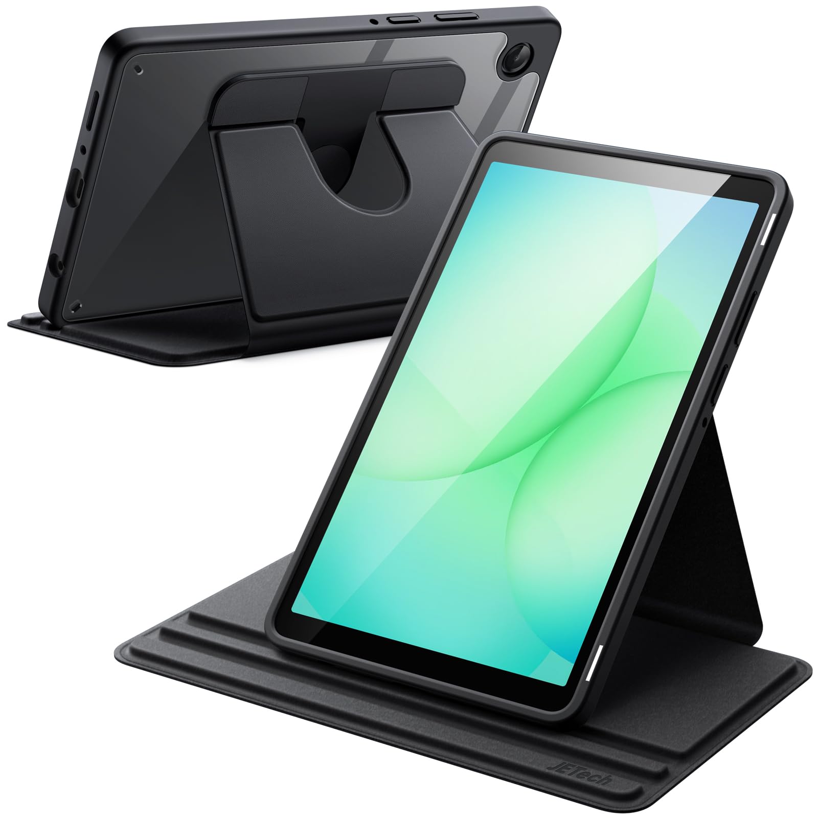 JETech Rotating Case for Samsung Galaxy Tab A11, 360 Degree Rotation Protective Stand Cover Clear Back, Multi-Angle Viewing (Black)