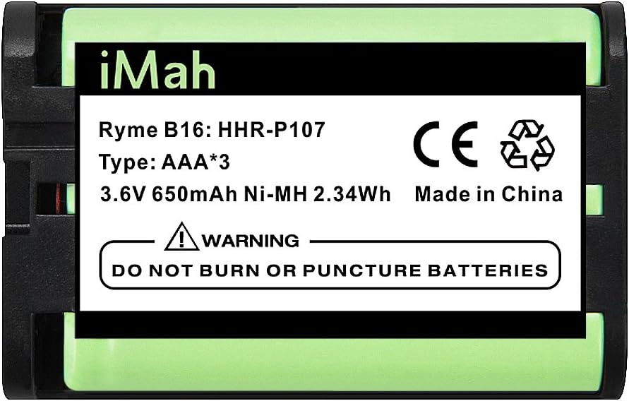 3-Pack iMah HHR-P107 Phone Battery Compatible with Panasonic HHR-P107A/1B KX-TG6071 KX-TG6074 KX-TGA351 KX-TGA600 Handset Cordless Telephone (Type 35)