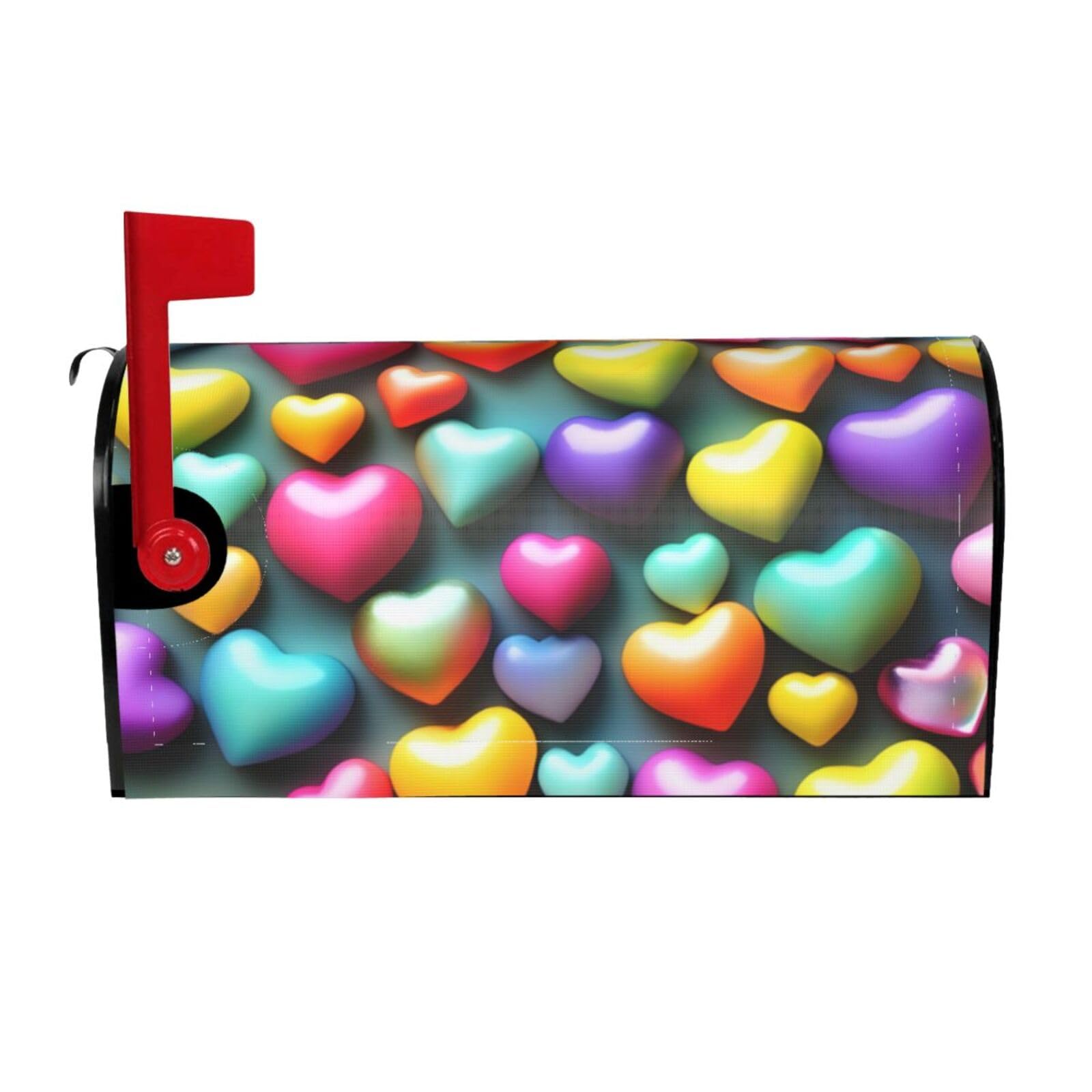 Colorful Rainbow Hearts Print Mailbox Cover Wraps Post Letter Box Cover Decor For Outside Garden Yard Farmhouse Home