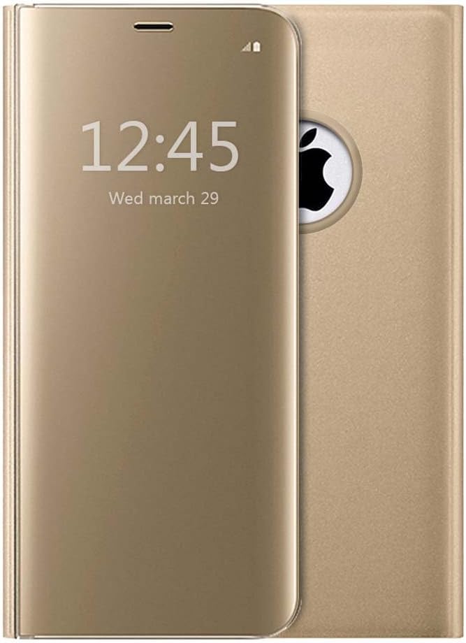 iPhone 6/6S Mirror Plating Flip Case,Clear S-View Flip Case with Auto ON/OFF Function Slim Fit Translucent Mirror Smart Cover For iPhone 6/6S 4.7" (iPhone 6/6S, Gold)