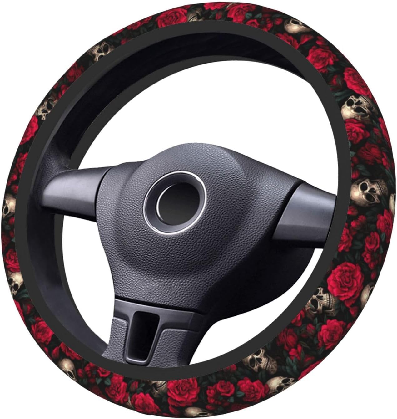 Red Rose Skull Steering Wheel Cover, Non-Slip Breathable Neoprene Steering Wheel Covers, Car Accessories Universal 15 Inch Fit Auto, Suvs, Truck - Image 2