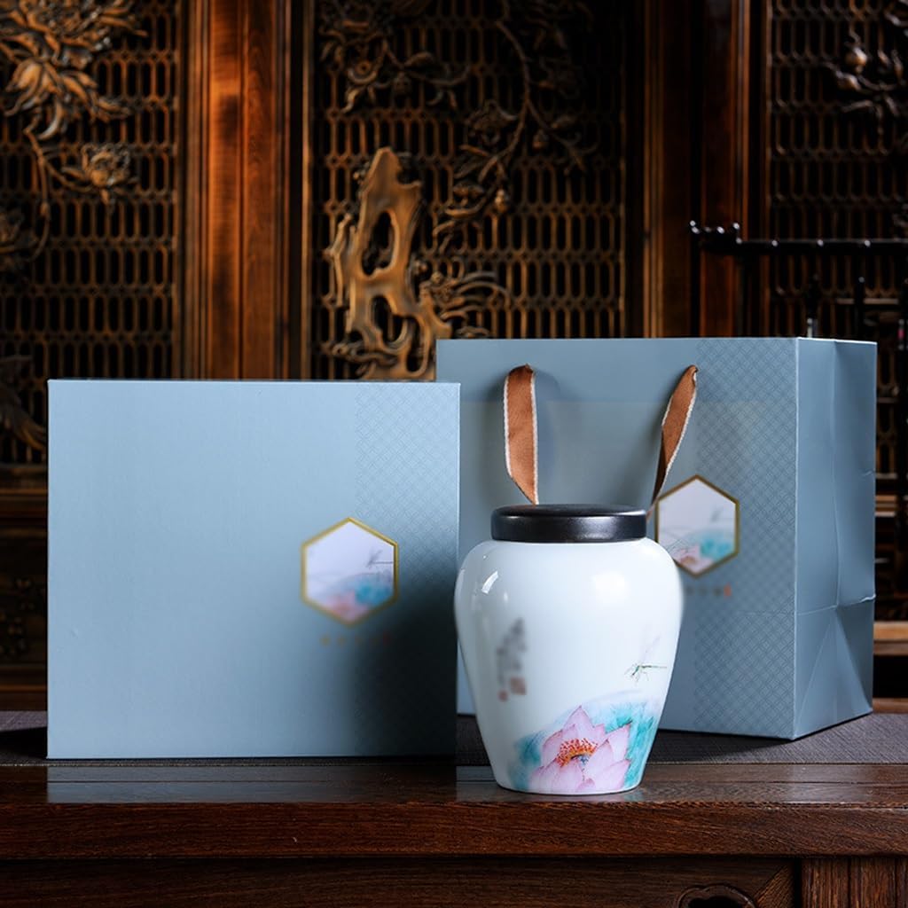 SONGCHAO Sugar Jar Lotus Painted Tea Cans, Ceramic Storage, Household Sealed Tea Canister