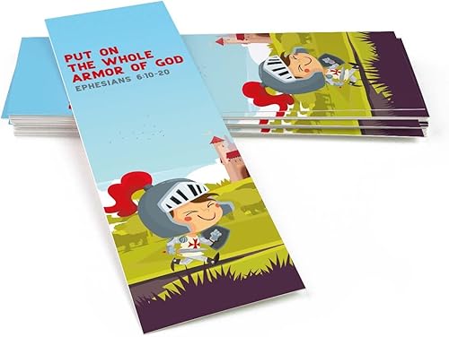 Marcapáginas de la Biblia para niños, ponte la armadura completa de Dios, paquete de 25 marcadores cristianos de versículos bíblicos para niños para