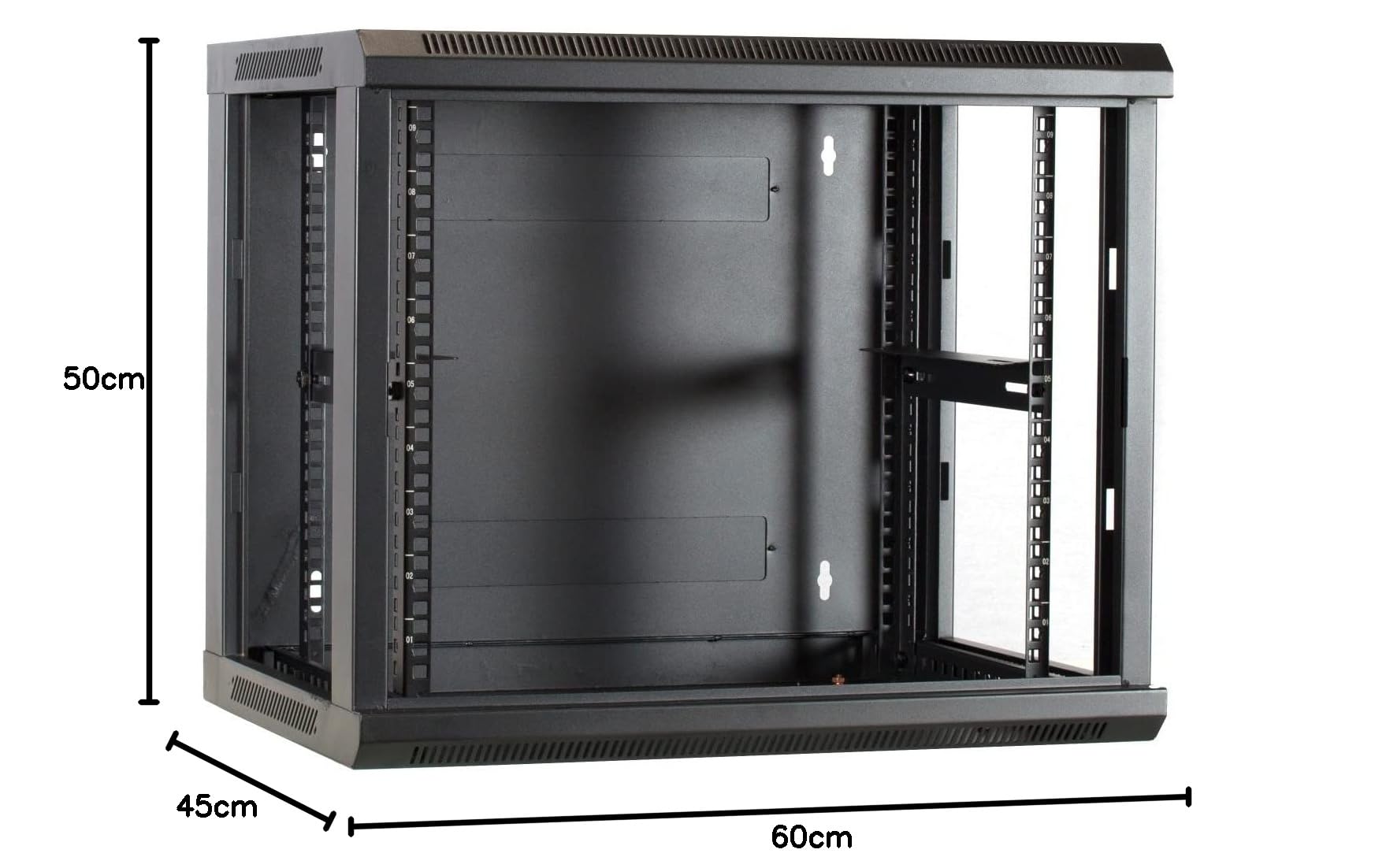 Armario para servidor 6 9 12 15 18 HE, armarios de pared – 450 mm de profundidad, con puerta de cristal, color blanco, negro (600 mm x 450 mm x al) negro Negro 9 HE