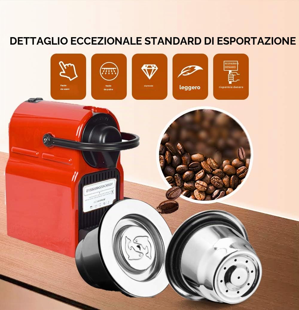 Espresso Capsule Caffè Compatibili Nespresso Nespresso Capsula ricaricabile,riutilizzabili Filtro in Acciaio Inox,Coffee Capsule+Tamper+Cucchiaio+Spazzola