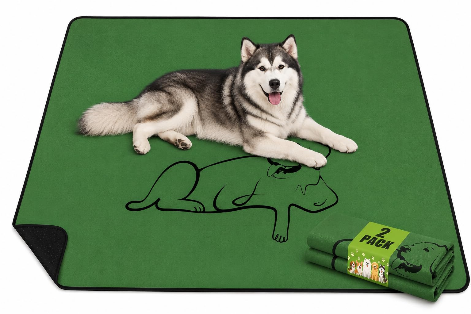 Wnote 2 Pack Reusable Puppy Training Pads, Non-Slip, Green, 129 x 132 cm