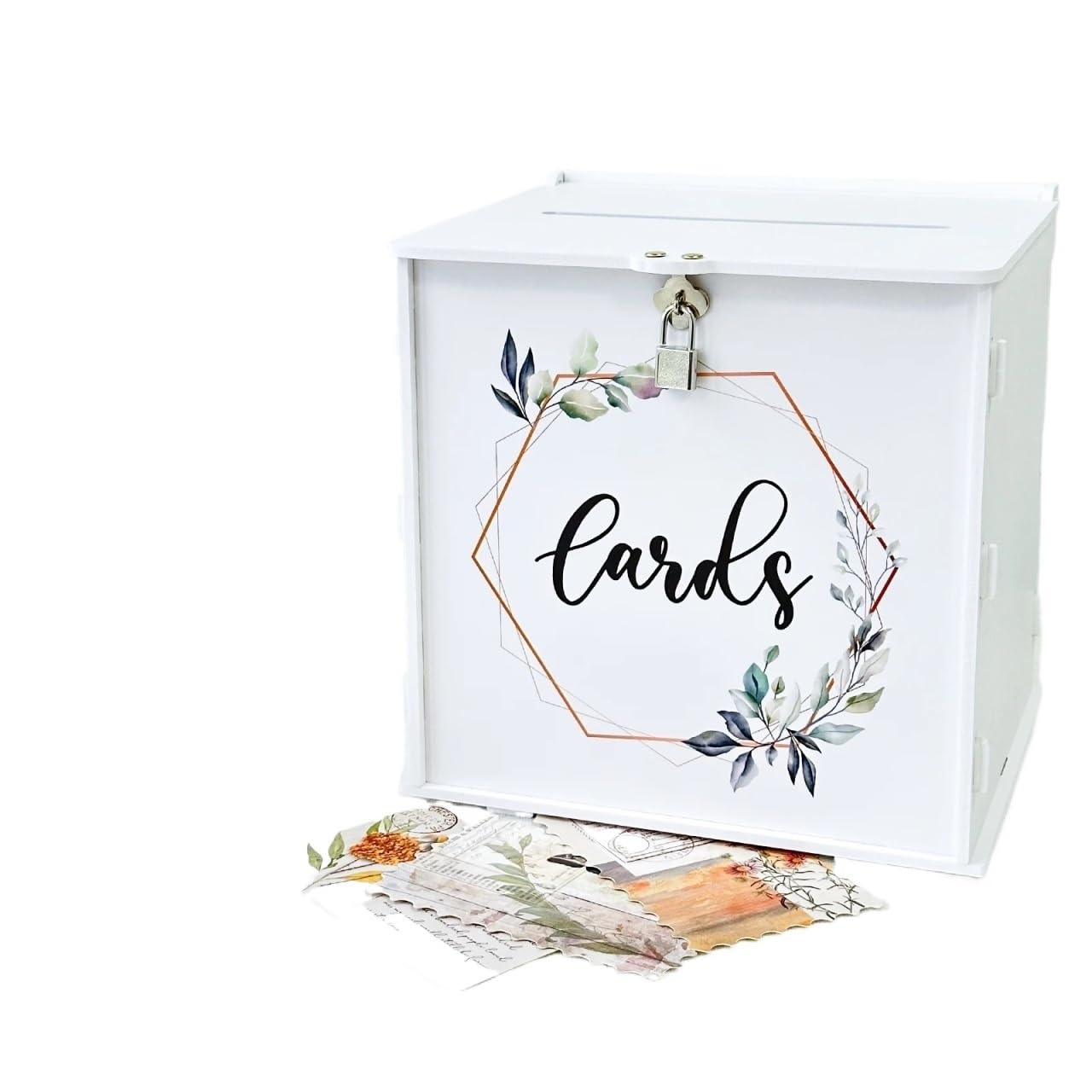 KHASCBNF Wedding Card Box White Wedding Card Box With Lock, For Reception, DIY Envelope Money