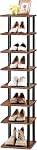 HOOBRO Vertical Shoe Rack for Small Space, 8-Tier Corner Shoe Rack, Wooden Shoe Storage Organizer, for Closet, Entryway, Hallway, Bedroom, No-Tool Assembly, Rustic Brown and Black BF22XJ01
