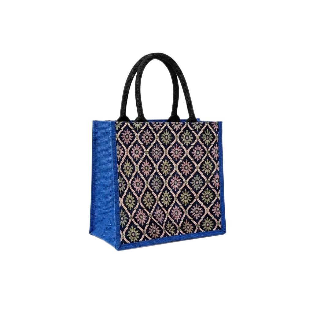 TimetooSmart Floral Printed Jute Tote Bag for Women, Canvas Handbag with Zipper Closure & Black Cord Handles, Multipurpose Large Capacity Bag for Office Travel College Shopping-image-20