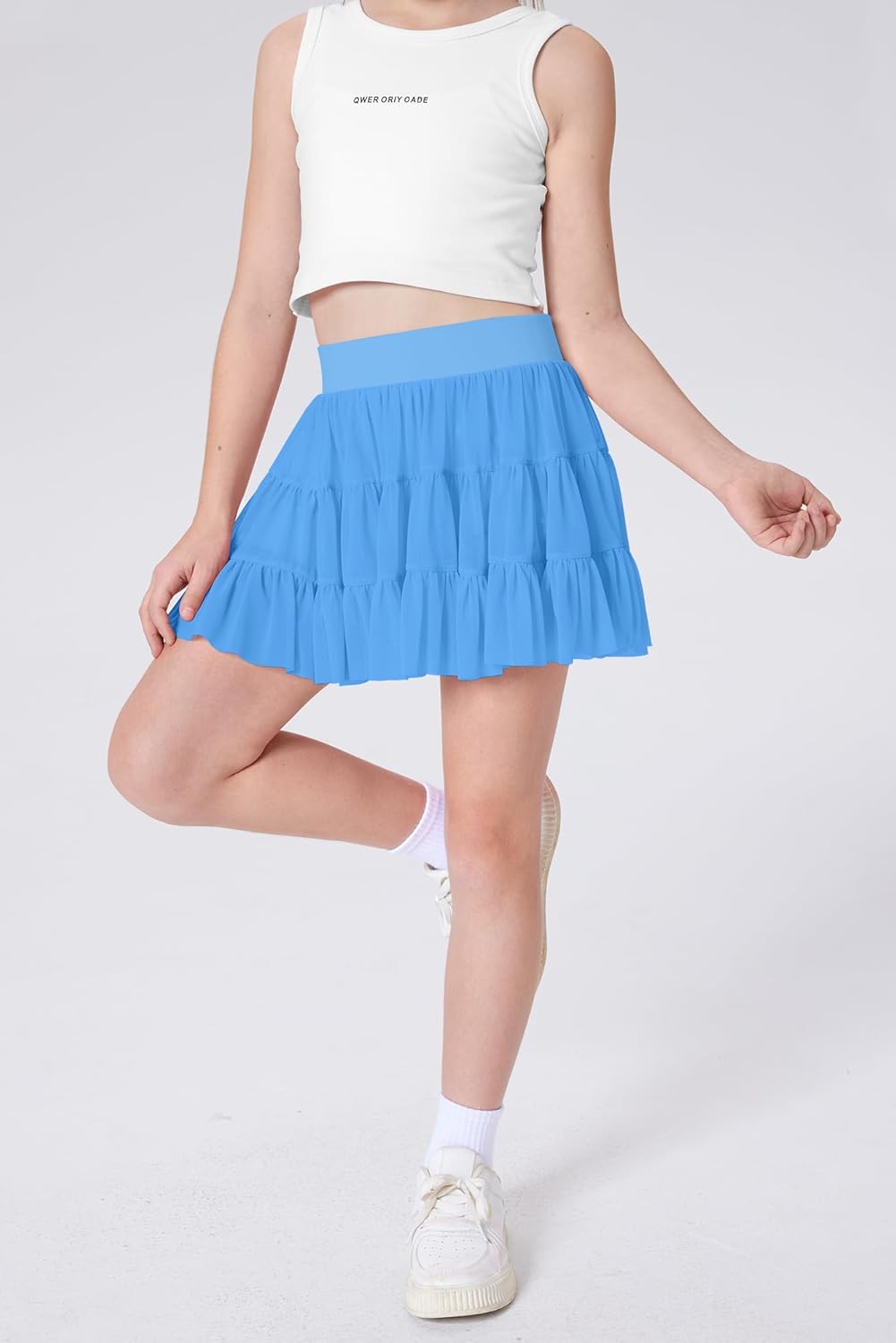 Girls Summer Mesh Ruffle Pleated Tennis Skirts Inner Shorts Flowy Cheer Running Athletic Skorts with Pockets 5-14 Years - Image 3