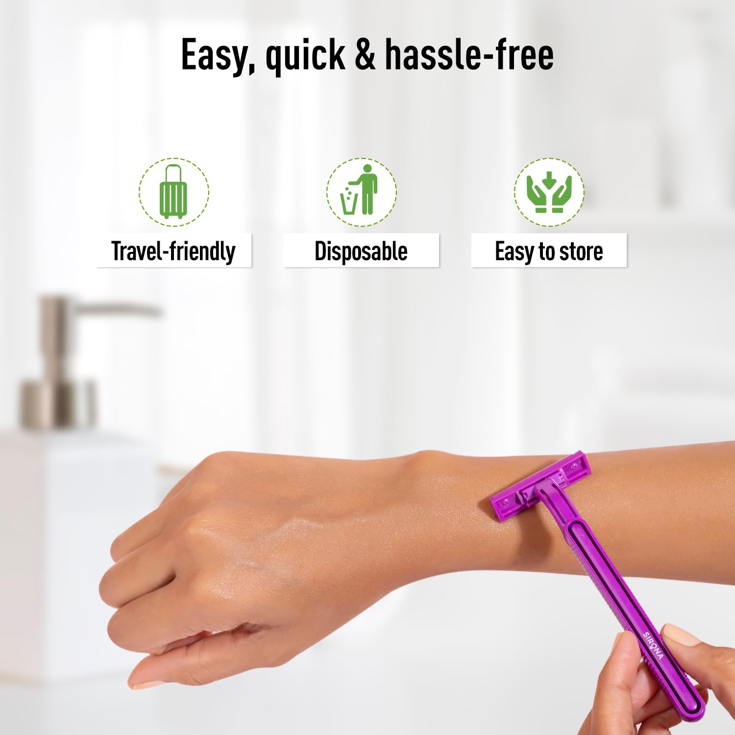 Sirona Disposable Hair Removal Razor For Women, With Aloe Boost For Arms, Legs And Bikini Line, 2 Blade Shaving Razor - Pack Of 3 - Image 7 thumbnail
