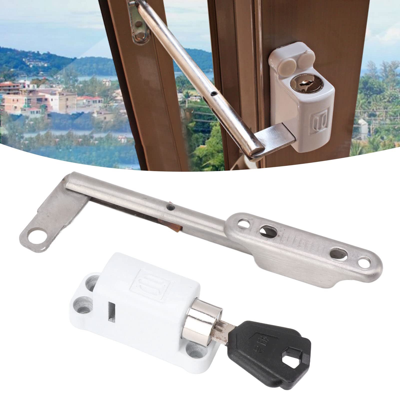 Cerradura de ventana Barra de seguridad Barra de tensión Protección antirrobo 12 cm para seguridad y ventilación de ventanas