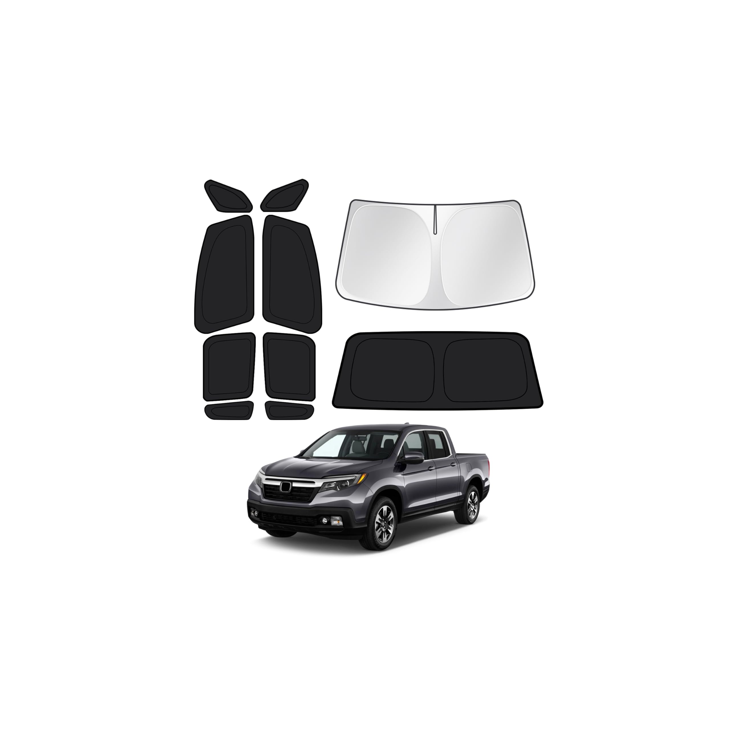 Canvcle Window Shades for 2017-2026 Honda Ridgeline Accessories Windshield Sun Shade Side Rear Window Covers Sunshade Sun Visor Shield Privacy Protection for Camping Keep Vehicle Cool Black 10PCS