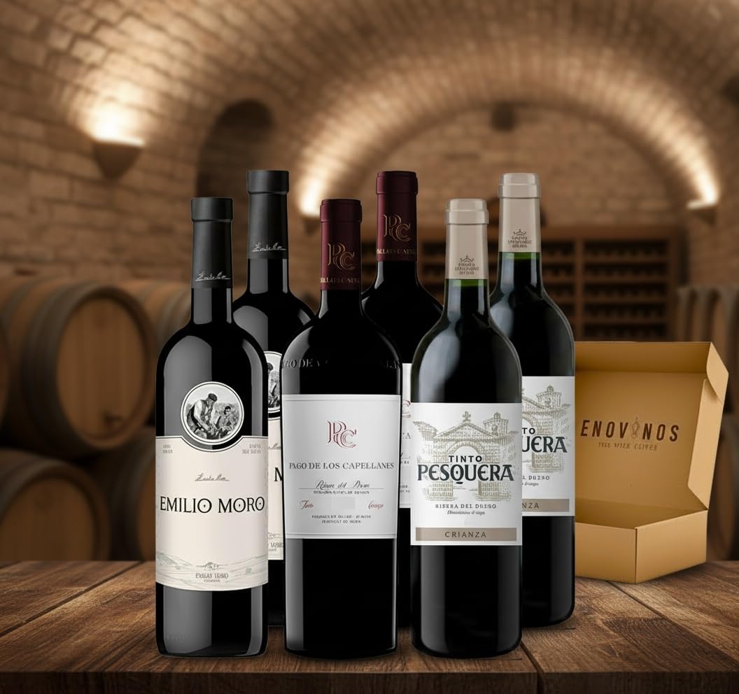 Pack de 6 Vinos Ribera del Duero - Envio 24h - Vinos Regalo - x2 Emilio Moro, x2 Capellanes Crianza, x2 Pesquera Crianza - 6 x Botella 75 cl - Mejor Seleccion ENOVINOS THE WINE BRAND