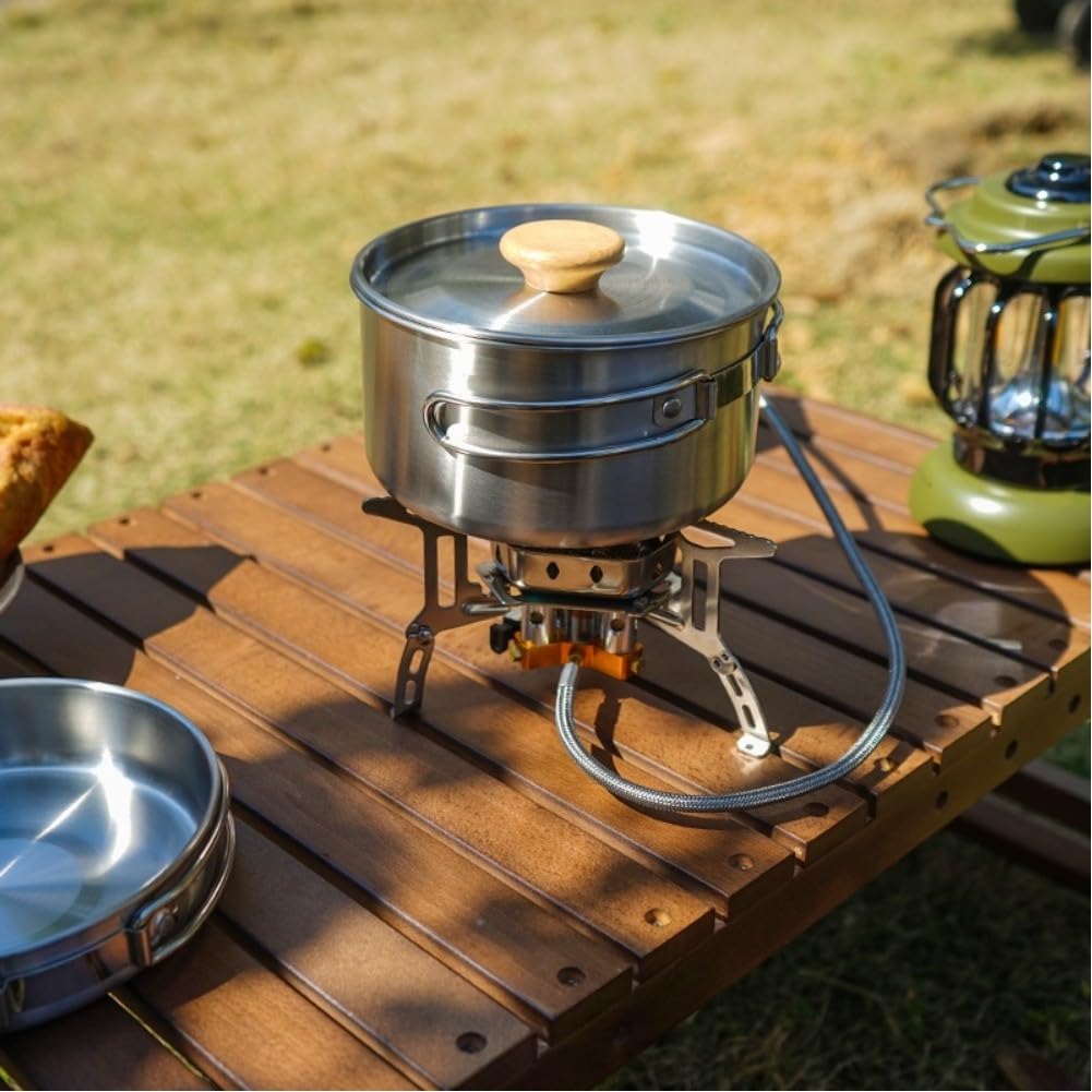 Set Olla Sartén para acero 304 2.1L Total Camping Set Olla Sartén