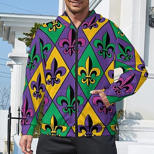 Mardi Gras Fleur De Lis Full-Zip Up Hooded Casual Sweatshirt with Pockets Long Sleeve Sweatshirt Sports Hooded Jacket2